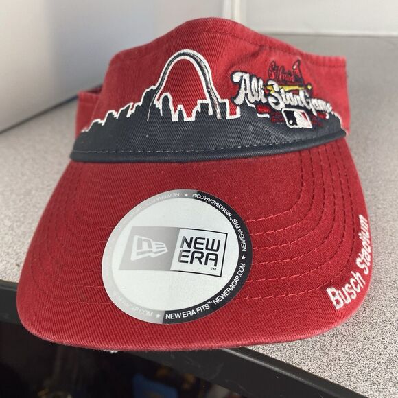 MLB ALL STAR GAME 2009 BUSCH STADIUM CARDINALS RED VISOR STRAPBACK OSFM HAT CAP - Picture 1 of 7